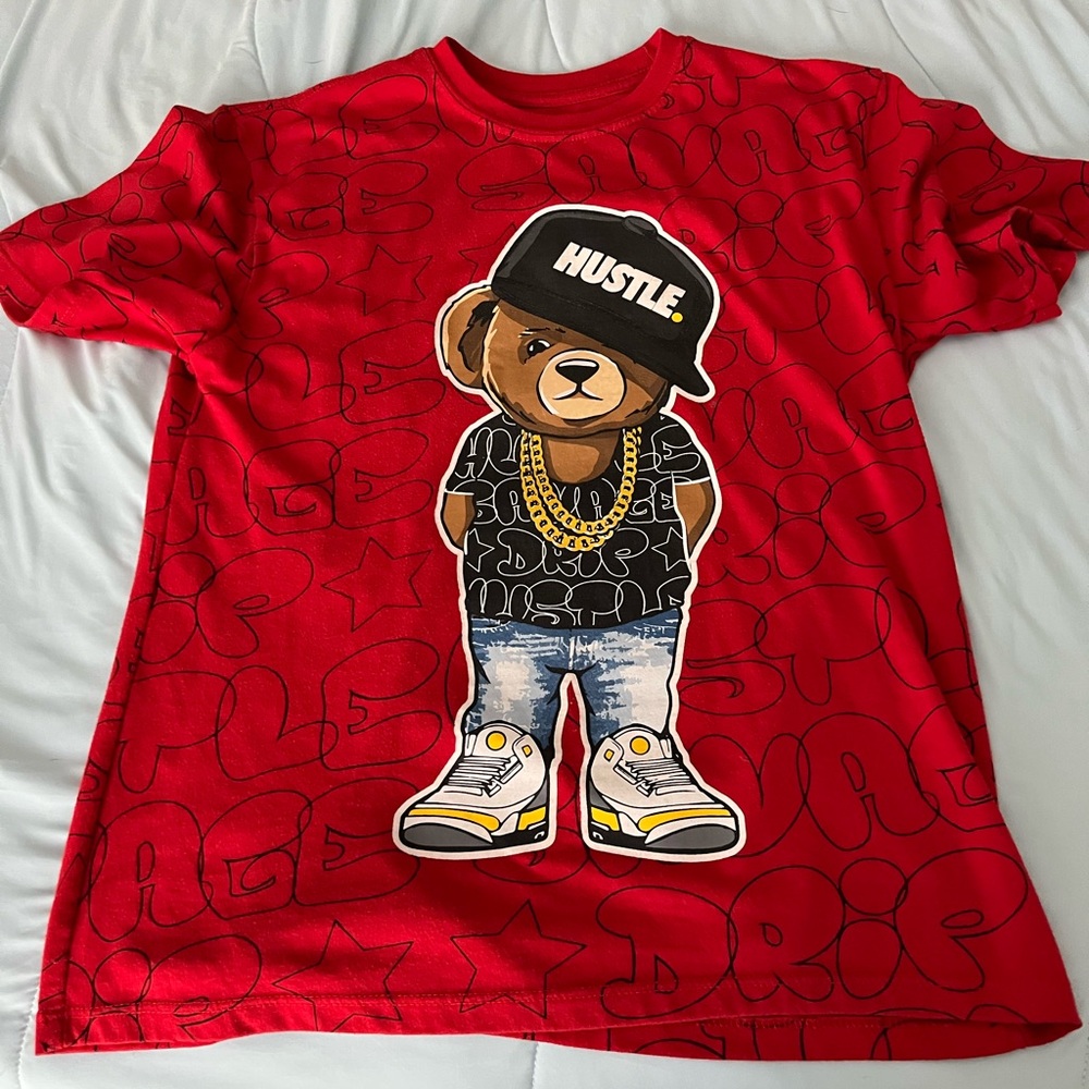 Red Graphic Kids T-Shirt with Bear Design